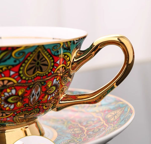 Royal Porcelain Tea Cup Saucer Set, Elegant British Ceramic Coffee Cups, Unique British Tea Cup and Saucer in Gift Box-Art Painting Canvas