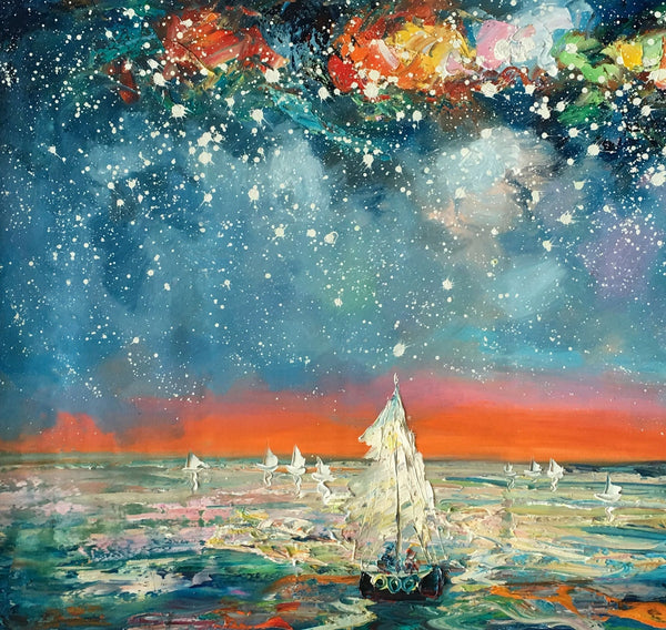 Impasto Art, Heavy Texture Painting, Starry Night Sky, Abstract Landscape Painting, Palette Knife Art, Custom Artwork-Art Painting Canvas