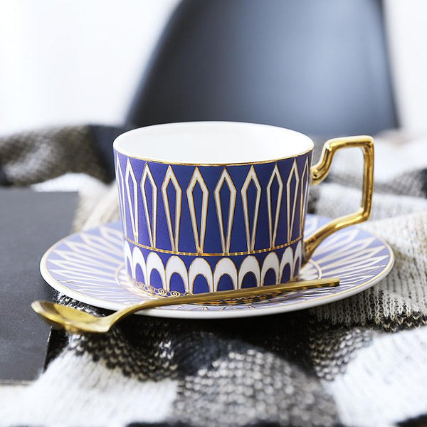 British Tea Cups, Elegant Porcelain Coffee Cups, Latte Coffee Cups with Gold Trim and Gift Box, Tea Cups and Saucers-Art Painting Canvas