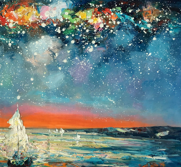 Impasto Art, Heavy Texture Painting, Starry Night Sky, Abstract Landscape Painting, Palette Knife Art, Custom Artwork-Art Painting Canvas