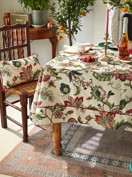 Spring Flower Table Cover for Kitchen, Large Modern Rectangular Tablecloth Ideas for Dining Room Table, Rustic Garden Floral Tablecloth for Round Table-Art Painting Canvas