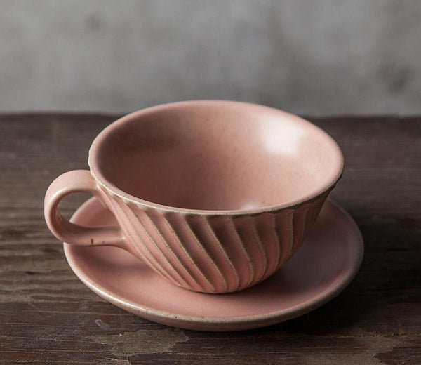 Gray Pottery Coffee Cups, Cappuccino Coffee Mug, Latte Coffee Cup, Breakfast Milk Cup, Ceramic Coffee Cup, Coffee Cup and Saucer Set-Art Painting Canvas