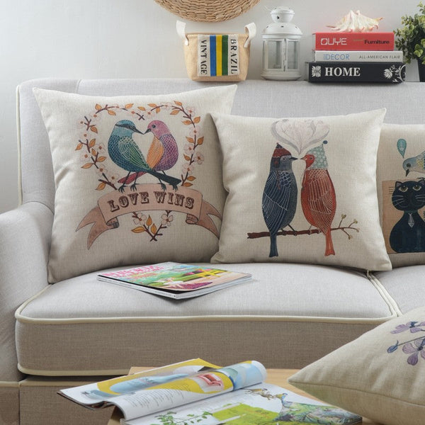 Simple Decorative Pillow Covers, Decorative Sofa Pillows for Living Room, Love Birds Throw Pillows for Couch, Singing Birds Decorative Throw Pillows-Art Painting Canvas