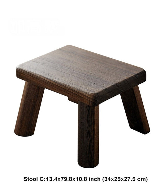 Dining Table Stool, Shoe-changing Stool, Solid Wood low Stool, Paulownia Wood Stool, Children's Wooden Stool, Sofa Stool-Art Painting Canvas