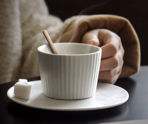 Unique White Tea Cup, Modern Handmade Pottery Coffee Cup, Creative White Ceramic Coffee Cup with Saucer, White Tea Cup for Traditional Afternoon Tea-Art Painting Canvas