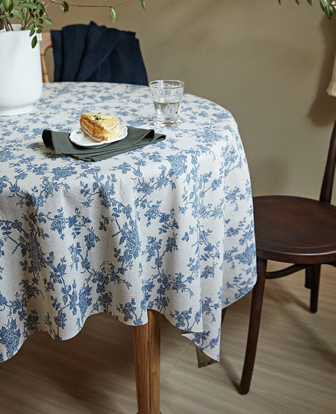 Vintage Rectangle Tablecloth for Dining Room Table, French Flower Pattern Tablecloth for Round Table, Rustic Farmhouse Table Cover for Kitchen-Art Painting Canvas