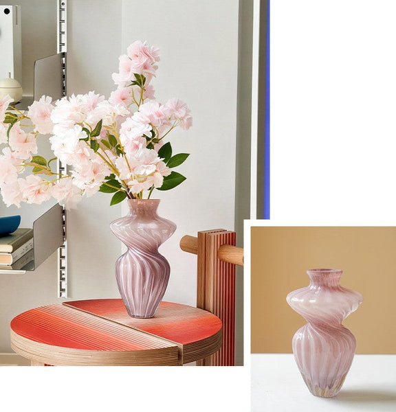 Modern Vases for Living Room, Mid Century Pink Vases for Flowers, Handmade Contemporary Glass Vases, Unique Decorative Glass Vase, Centerpiece Vases on Table-Art Painting Canvas