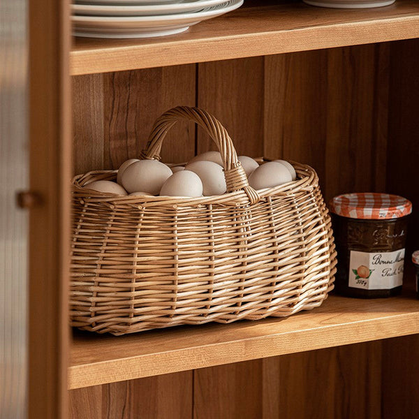 Hand-woven Wicker Storage Basket, Small Picnic Storage Basket with Handle, Willow Weaving Baskets for Vegetable, Natural Fruit Basket, Kitchen Storage Baskets-Art Painting Canvas