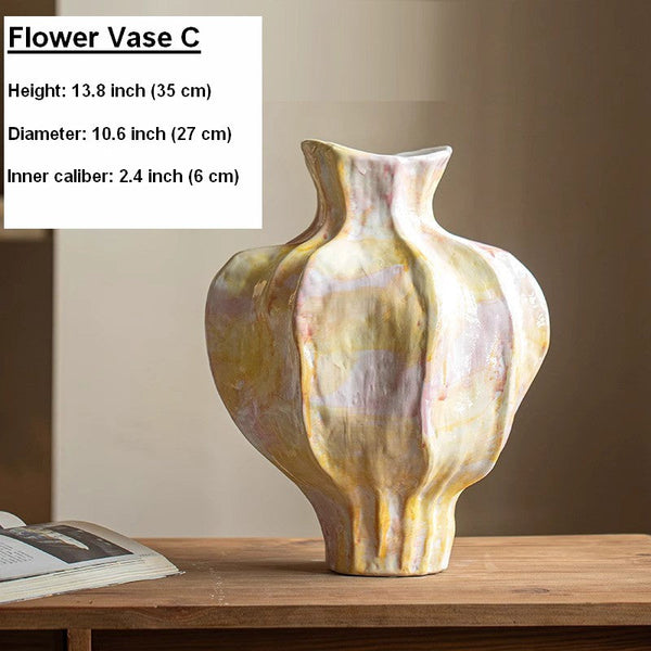 Handmade Modern Flower Vase, Centerpiece Ceramic Bouquet Vases, Large Contemporary Vases on Dining Table, Porcelain Vases for Modern Home Decor-Art Painting Canvas