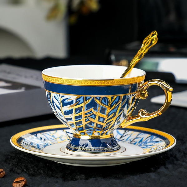 Beautiful British Tea Cup with Saucer, 8 Ounce Elegant Ceramic Coffee Cups, Creative Porcelain Tea Cup Saucer Set of 2 Cups, Tea Cup and Saucer in Gift Box as Birthday Gift-Art Painting Canvas
