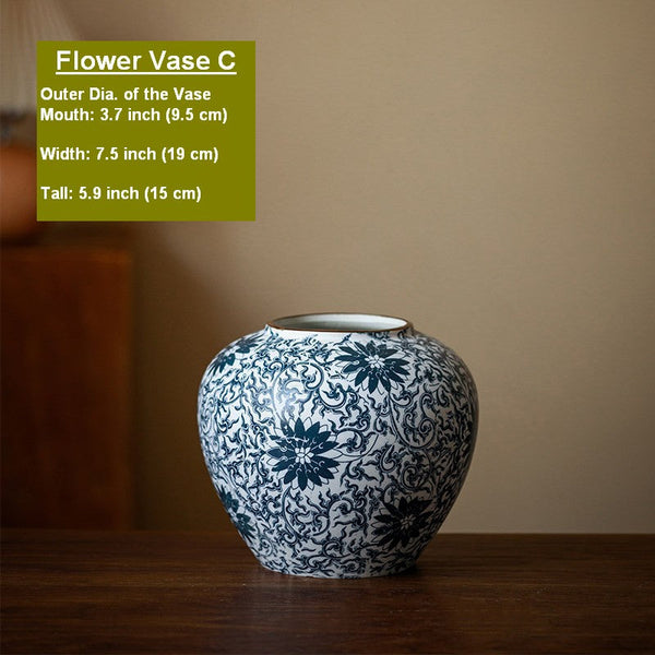 Vintage Bouquet Flower Vases, Centerpiece on Dining Table, Large Blue Flower Vase on Table, Handmade Porcelain Flower Vases Urn, Water Holding Flower Vases-Art Painting Canvas