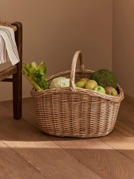 Wicker Storage Basket, Large Picnic Food Basket with Handle, Lovely Willow Weaving Baskets for Vegetable, Natural Fruit Basket, Natural Hand-woven Kitchen Storage Baskets-Art Painting Canvas