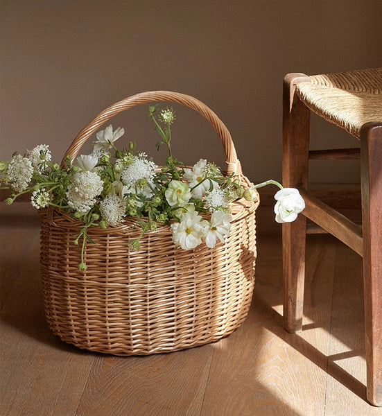 Hand-woven Wicker Storage Basket, Natural Fruit Basket, Storage Basket for Kitchen, Picnic Storage Basket with Handle, Willow Weaving Storage Basket for Shelves-Art Painting Canvas