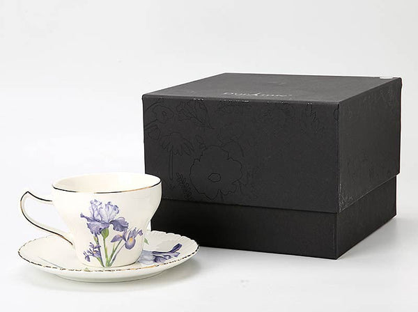 Beautiful Bone China Porcelain Tea Cup Set, Iris Flower British Tea Cups, Traditional English Tea Cups and Saucers, Unique Ceramic Coffee Cups in Gift Box-Art Painting Canvas