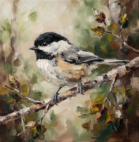 Hand Painted Canvas Art, Chickadee Bird Painting, Heavy Texture Painting, Small Art on Canvas, Miniature Wall Art, Original Painting on Canvas