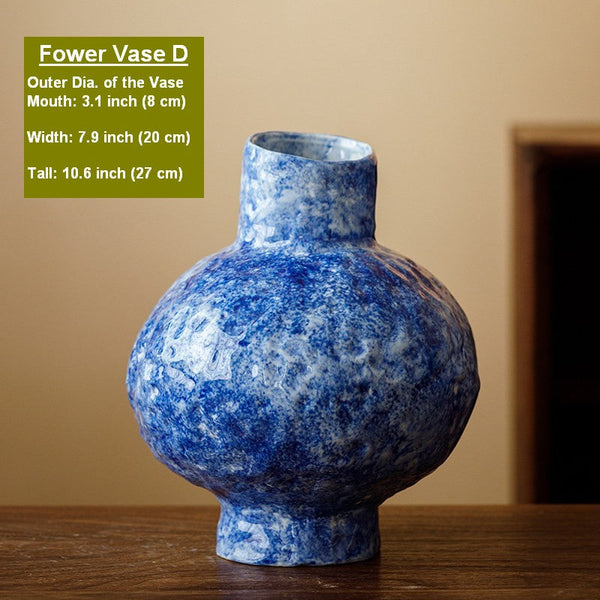 Modern Pottery Flower Vases, Handmade Water Holding Flower Vases, Centerpiece on Dining Table, Blue Pottery Bud Vases, Large Flower Vases on Table-Art Painting Canvas