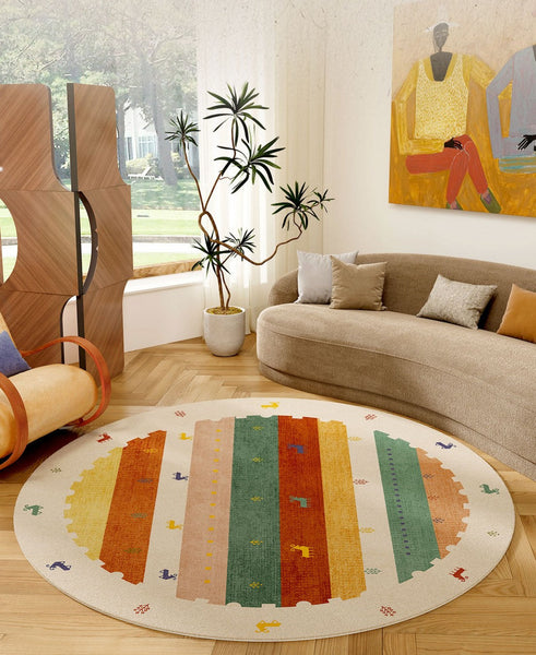 Modern Rugs for Children's Room, Geometric Modern Rug Ideas for Living Room, Circular Modern Rugs for Bathroom, Abstract Contemporary Round Rugs for Dining Room-Art Painting Canvas
