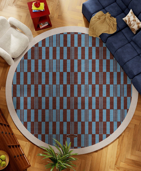 Modern Rugs for Dining Room, Geometric Modern Rugs for Living Room, Mid Century Circular Rugs for Bedroom, Abstract Contemporary Round Rugs under Chairs-Art Painting Canvas