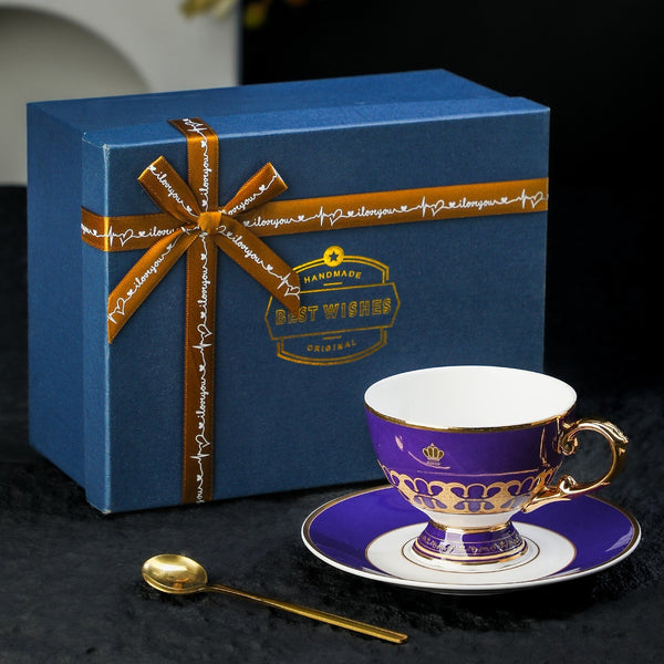 Royal Tea Cup and Saucer in Gift Box, Porcelain Tea Cup Saucer Set, 8 Ounce Ceramic Coffee Cups, British Tea Cup set-Art Painting Canvas