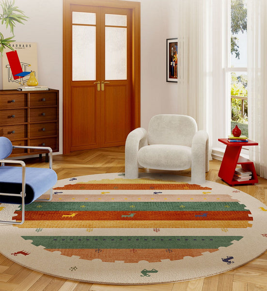 Modern Rugs for Children's Room, Geometric Modern Rug Ideas for Living Room, Circular Modern Rugs for Bathroom, Abstract Contemporary Round Rugs for Dining Room-Art Painting Canvas