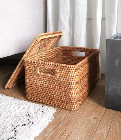 Extra Large Storage Baskets for Shelves, Wicker Rectangular Storage Baskets for Living Room, Rattan Storage Basket with Lid, Storage Baskets for Clothes-Art Painting Canvas