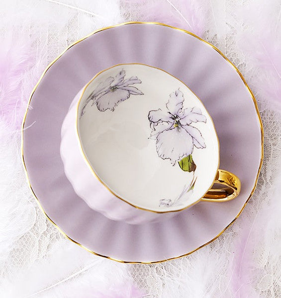 Beautiful British Tea Cups, Unique Traditional Afternoon Tea Cup and Saucer, Elegant Ceramic Coffee Cups, Royal Porcelain Tea Cup Set-Art Painting Canvas