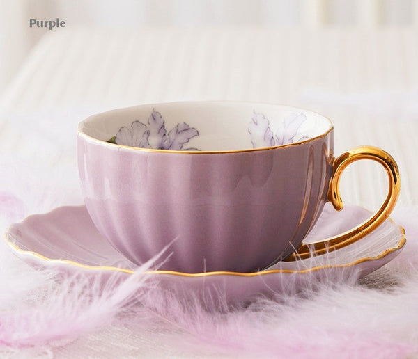 Beautiful British Tea Cups, Unique Traditional Afternoon Tea Cup and Saucer, Elegant Ceramic Coffee Cups, Royal Porcelain Tea Cup Set-Art Painting Canvas
