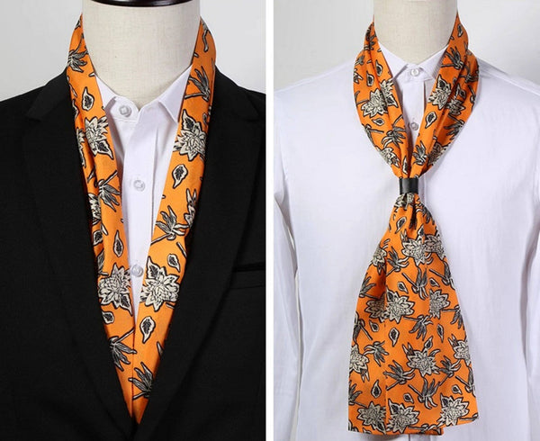 Casual Silk Scarf Men, Lightweight Short Silk Scarf, Mens Dress Silk Scarf, Short Silk Ascot Men, Silk Scarf For Blazer, Mens Summer Silk Scarf-Art Painting Canvas