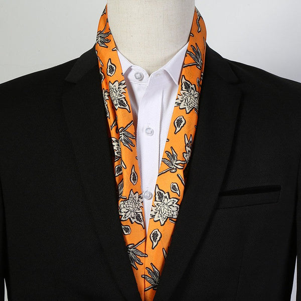 Casual Silk Scarf Men, Lightweight Short Silk Scarf, Mens Dress Silk Scarf, Short Silk Ascot Men, Silk Scarf For Blazer, Mens Summer Silk Scarf-Art Painting Canvas