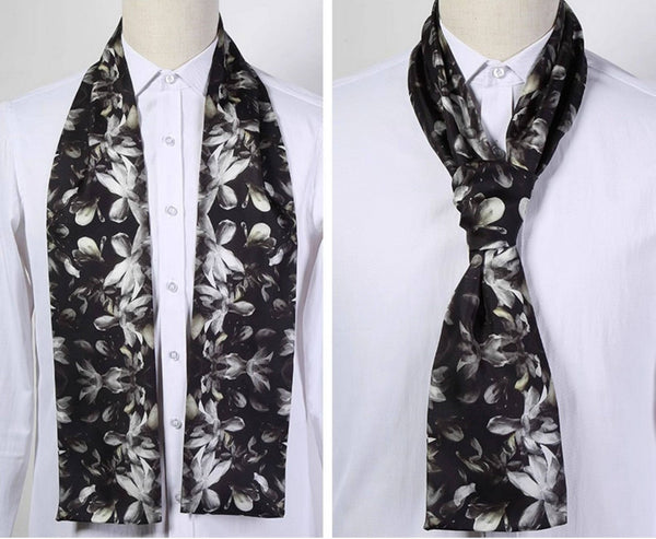 Lightweight Short Silk Scarf, Casual Silk Scarf Men, Mens Dress Silk Scarf, Short Silk Ascot Men, Silk Scarf For Blazer, Mens Summer Silk Scarf-Art Painting Canvas