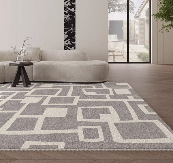 Large Geometric Rugs, Contemporary Area Rugs for Dining Room, Modern Rugs for Living Room, Gray Modern Rugs for Bedroom-Art Painting Canvas