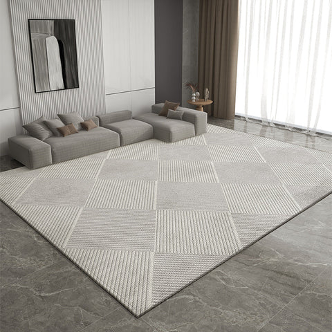 Gray Contemporary Modern Rugs for Living Room, Extra Large Modern Rugs for Bedroom, Geometric Modern Rug Placement Ideas for Dining Room-Art Painting Canvas