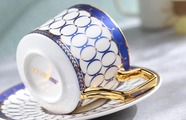 British Tea Cups, Coffee Cups with Gold Trim and Gift Box, Elegant Porcelain Coffee Cups, Tea Cups and Saucers-Art Painting Canvas