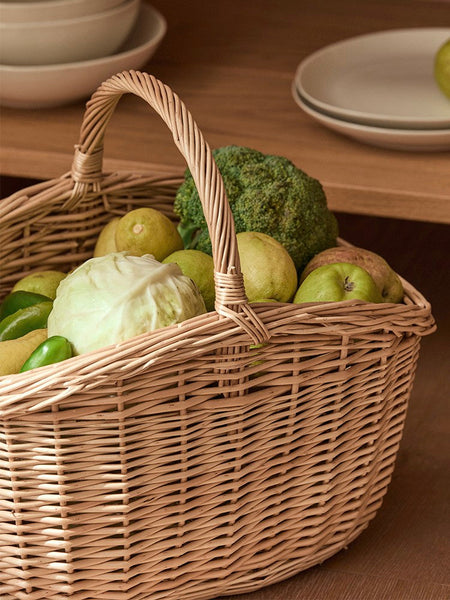 Wicker Storage Basket, Large Picnic Food Basket with Handle, Lovely Willow Weaving Baskets for Vegetable, Natural Fruit Basket, Natural Hand-woven Kitchen Storage Baskets-Art Painting Canvas