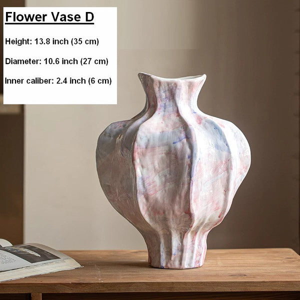 Centerpiece Ceramic Bouquet Vases, Handmade Modern Flower Vase, Large Contemporary Vases on Dining Table, Porcelain Vases for Modern Home Decor-Art Painting Canvas