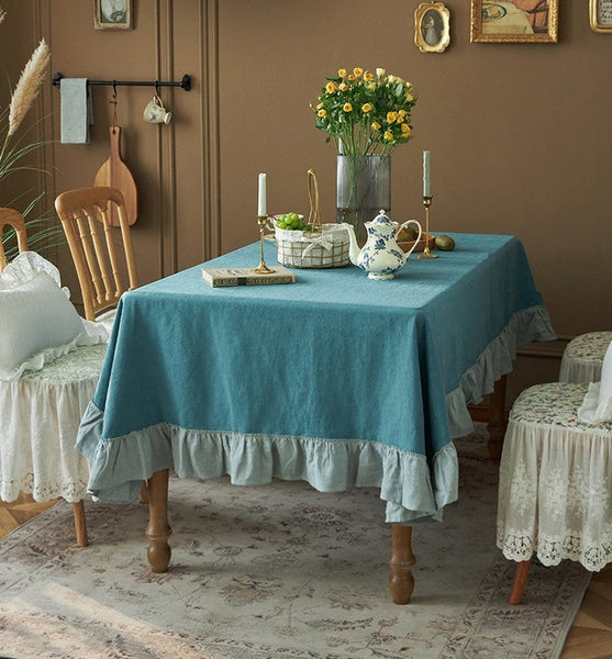 Extra Large Rectangle Tablecloth for Dining Room Table, Blue Modern Long Table Cover, Ramie Tablecloth for Home Decoration, Square Tablecloth for Round Table-Art Painting Canvas