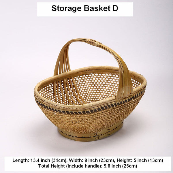 Extra Large Picnic Food Basket with Handle, Lovely Bamboo Baskets for Vegetable, Natural Hand-woven Bamboo Basket, Natural Fruit Basket Kitchen Storage Baskets-Art Painting Canvas