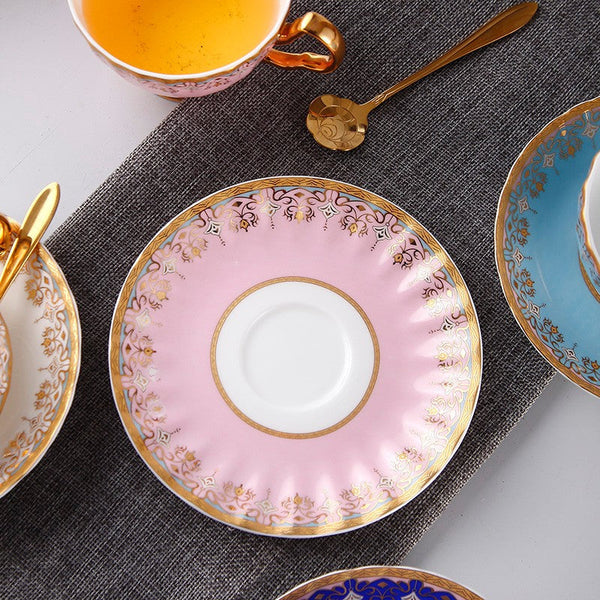 Pink Blue White Porcelain Tea Cup Saucer Set, Unique British Tea Cup and Saucer in Gift Box, Elegant British Ceramic Coffee Cups for Traditional Afternoon Tea-Art Painting Canvas