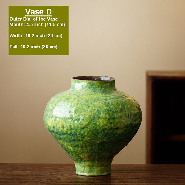 Centerpiece on Dining Table, Modern Pottery Flower Vases, Handmade Water Holding Flower Vases, Pottery Bud Vases, Large Green Flower Vases on Table-Art Painting Canvas