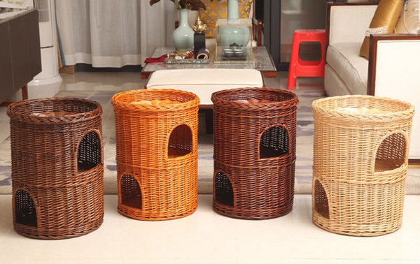 Large Cat House Basket with Washable Cushion for Indoor Cats and Dogs, Triple-Layer Cat Bed-Art Painting Canvas