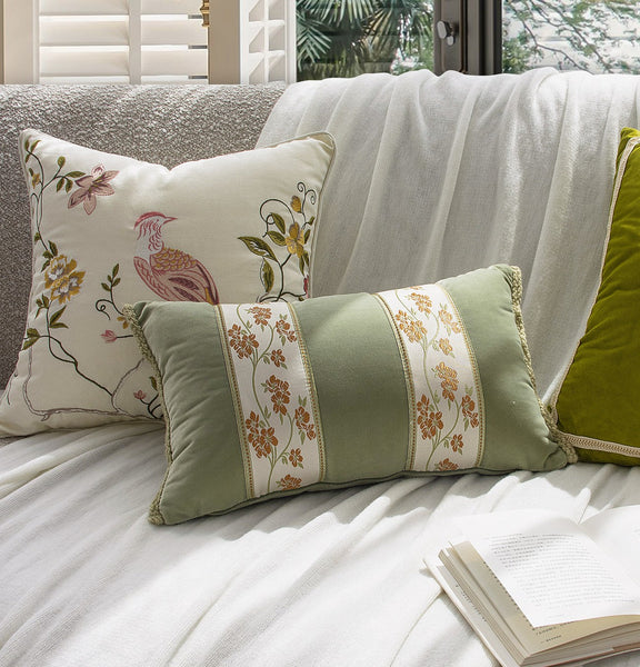 Embroidered Floral Bird Pattern Pillow Covers, Living Room Decorative Pillows, Modern Decorative Cushions, Decorative Pillows for Bed, Decorative Pillow Arrangement Ideas for Interior Design-Art Painting Canvas