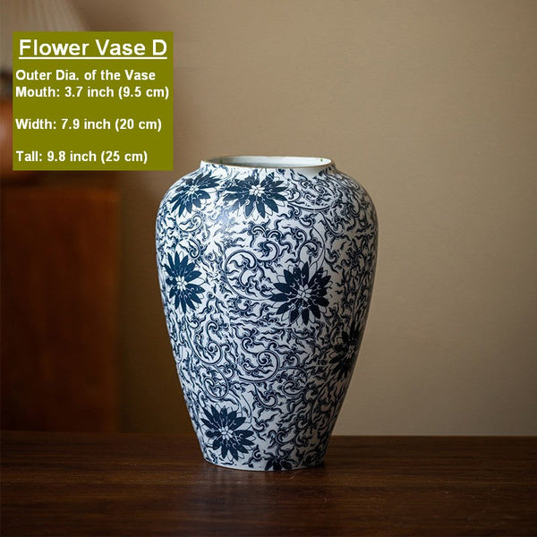 Vintage Bouquet Flower Vases, Centerpiece on Dining Table, Large Blue Flower Vase on Table, Handmade Porcelain Flower Vases Urn, Water Holding Flower Vases-Art Painting Canvas