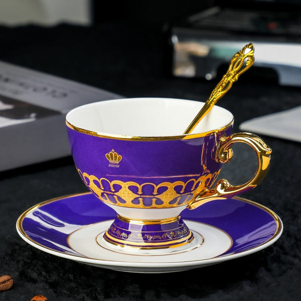 Unique Tea Cup and Saucer in Gift Box as Birthday Gift, Beautiful British Tea Cup with Saucer, 8 Ounce Porcelain Tea Cup Saucer Set of 2 Cups, Elegant Ceramic Coffee Cups-Art Painting Canvas