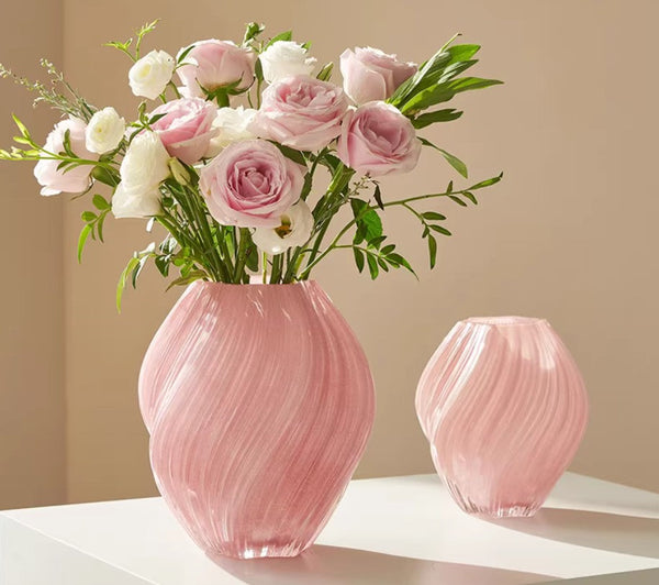 Handmade Contemporary Glass Vases, Mid Century Pink Vases for Flowers, Modern Vases for Living Room, Unique Decorative Glass Vase, Centerpiece Vases on Table-Art Painting Canvas