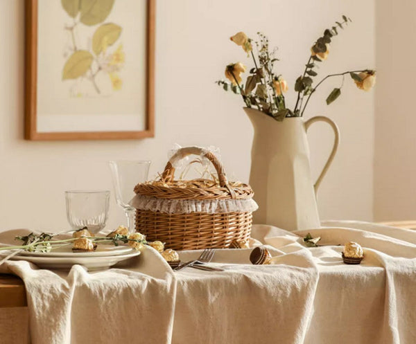 Storage Basket for Kitchen, Picnic Storage Basket with Handle, Hand-woven Wicker Storage Basket, Natural Fruit Basket, Willow Weaving Baskets for Shelves-Art Painting Canvas