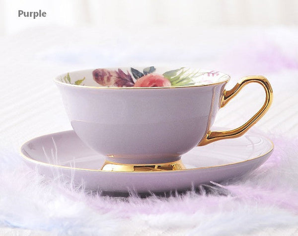 Royal Porcelain Tea Cup Saucer Set, Elegant Flower Pattern Ceramic Coffee Cups, Beautiful British Tea Cups, Unique Traditional Afternoon Tea Cup and Saucer in Gift Box-Art Painting Canvas