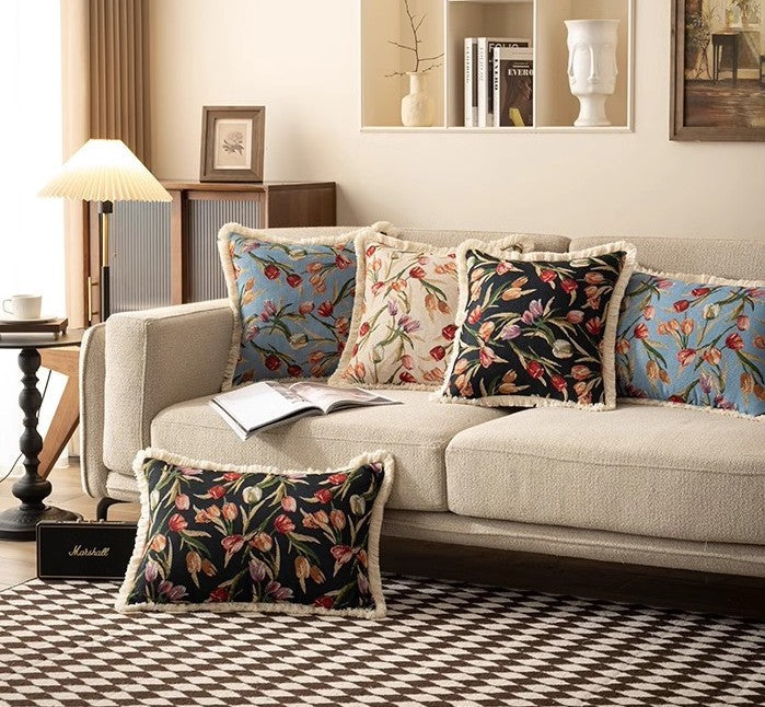 Tulip Flower Pillow Covers, Decorative Sofa Pillows, Floral Spring Home Decor, Botanical Couch Cushions