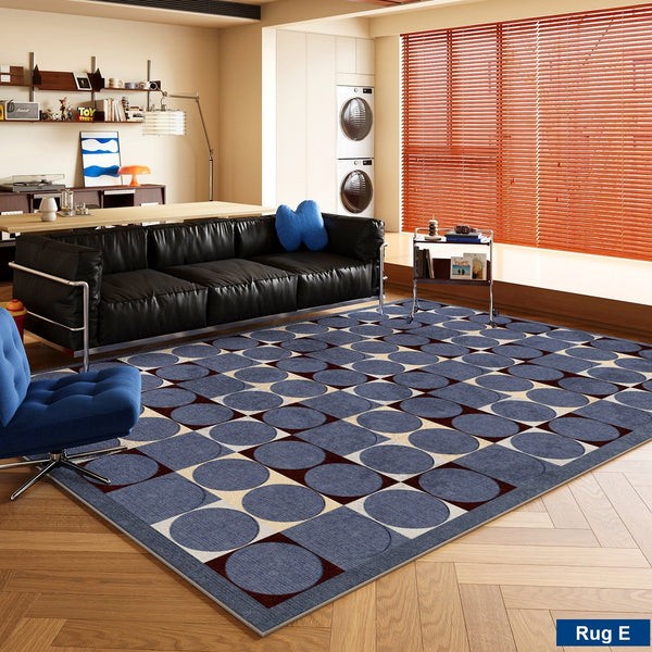 Mid Century Modern Rugs, Bedroom Modern Floor Carpet, Blue Modern Rug Designs, Contemporary Modern Rugs for Dining Room, Living Room Rug Ideas-Art Painting Canvas