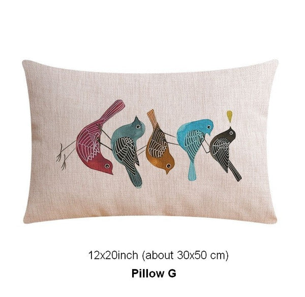 Simple Decorative Pillow Covers, Decorative Sofa Pillows for Living Room, Love Birds Throw Pillows for Couch, Singing Birds Decorative Throw Pillows-Art Painting Canvas