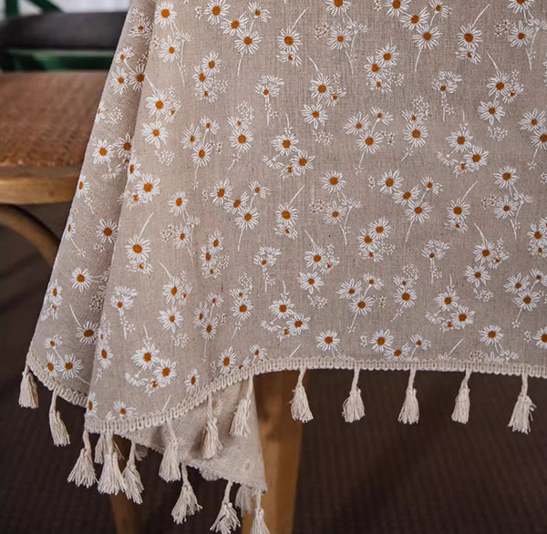 Rustic Flower Pattern Table Covers for Kitchen, Large Rectangle Tablecloth for Dining Room Table, Linen Rectangular Tablecloth for Oval Table, Country Farmhouse Tablecloth-Art Painting Canvas